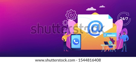 Email marketing, Internet chatting, 24 hours support. Get in touch, initiate contact, contact us, feedback online form, talk to customers concept. Header or footer banner template with copy space.