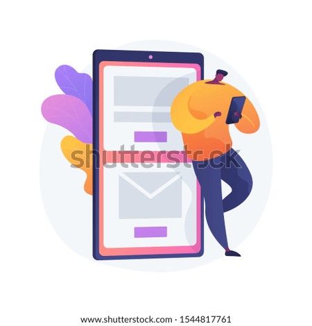 Mobile messaging. Modern communication technology, online chatting, SMS texting. Modern leisure activity. Guy checking email inbox with smartphone. Vector isolated concept metaphor illustration