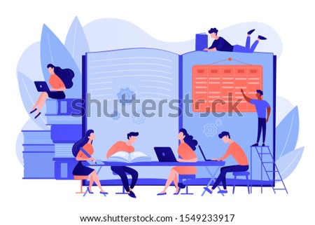 Preparing test together. Learning and studying with friends. Effective revision, revision timetables and planning, how to revise for exams concept. Pinkish coral bluevector isolated illustration