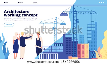 Building construction landing. Mortgage loan, feature construction investment, house renovation. Architectural service vector concept