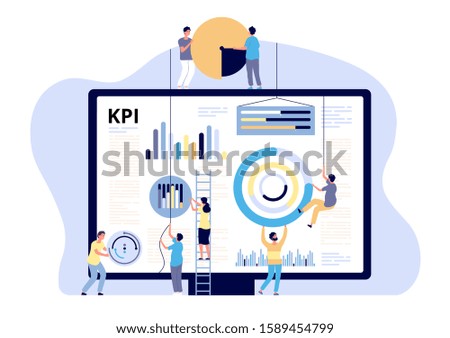 KPI concept. Key performance indicator marketing, business digital metric. Campaign measuring, product traffic reports. Vector banner