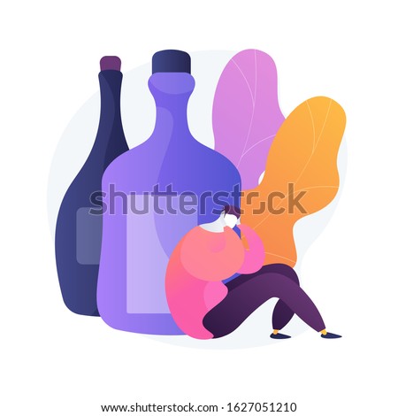 Drunk depressed man, alcoholic with hangover. Heavy drinking, alcoholism problem, booze abuse. Guy with alcohol addiction, psychological problem. Vector isolated concept metaphor illustration