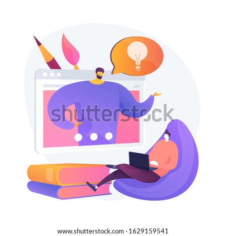 Computer graphics advices and tips watching. Digital design masterclass, online course, helpful information. Painting exam preparation. Vector isolated concept metaphor illustration.