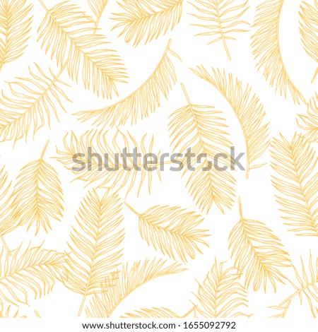 Tropical leaves sketch pattern. Hand drawn gold palm tree foliage background. Exotic rainforest foliage vector seamless pattern