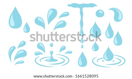 Water drops. Cartoon tears, nature splash elements. Isolated raindrop or sweat, wet droplets of dew shapes. Isolated aqua vector icons 商業照片 © 