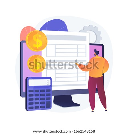 Electronic documentation. Man with registration. Checking repository log. Online approval, screen form, validation page. Expense chronicles. Vector isolated concept metaphor illustration.