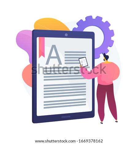 Book online reading. Digital library, e reading, ebooks archive. Internet bookstore. Mobile ereader. Document and text editing. Creative writing. Vector isolated concept metaphor illustration.