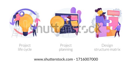 Project life cycle abstract concept vector illustration set. Project planning, design structure matrix, task assignment, business case, business analysis, visual representation abstract metaphor.