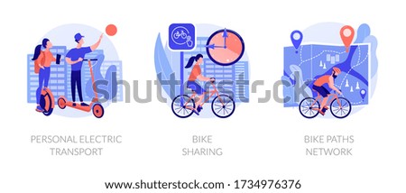 Modern self balancing unicycle, scooter rider. Ecological transportation means. Personal electric transport, bike sharing, bike paths network metaphors. Vector isolated concept metaphor illustrations