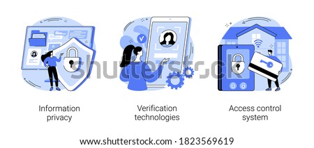 Digital security abstract concept vector illustration set. Information privacy, verification technologies, access control system, data access, user password, social media account abstract metaphor.
