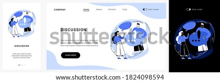 Discussion website UI kit. Customer discussion, share opinion, brainstorming, ask a question, start conversation, business website, menu bar element, UI landing and mobile app vector UI template.