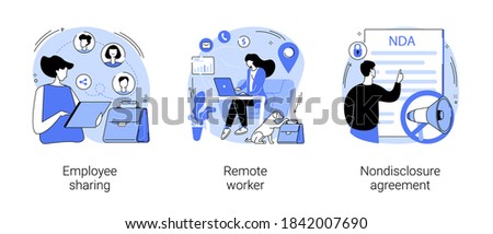 Employment options abstract concept vector illustration set. Employee sharing, remote worker, nondisclosure agreement, sign contract, freelance worker, confidential information abstract metaphor.