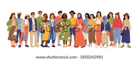Multicultural people crowd. Diverse person group, isolated multi ethnic community portrait. Adult african european swanky vector characters