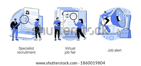 Headhunting abstract concept vector illustration set. Specialist recruitment, virtual job fair, job alert, human resources, digital hr, job offer, work opportunity information abstract metaphor.