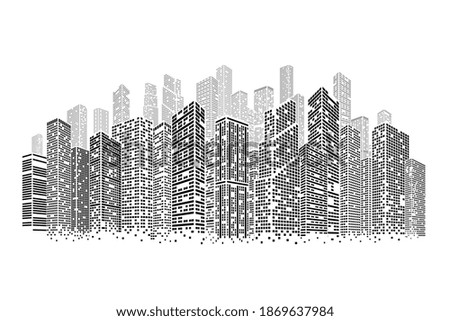 Dots buildings. Isolated architecture city, square cityscape on skyline. Modern construction, outline business towers recent vector concept