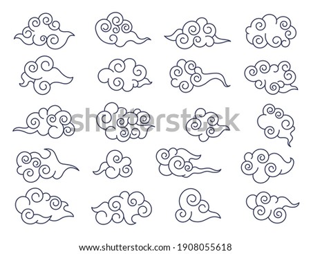 Asian clouds. Chinese or japanese line cloud decorative collection. Traditional korean elements