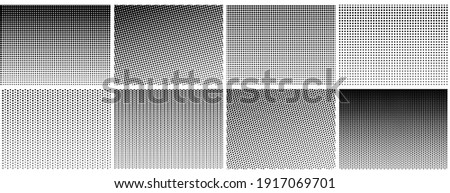 Halftone gradient effect. Dot texture, dotted geometric pattern background. Fade circle lines, black duotone digital graphic recent vector elements