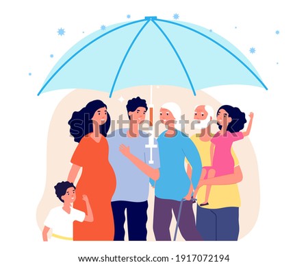 Family vaccinate. Vaccination concept, innovation virus protection vaccine. Happy parents, grandparent treatment and safety health vector illustration