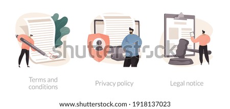 Website disclaimer abstract concept vector illustration set. Terms and conditions, privacy policy, legal notice, menu bar design, corporate rules, UI element, user experience abstract metaphor.