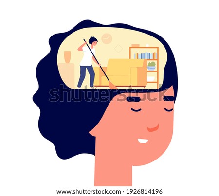 Mind cleaning. Head health, mental problems treatment metaphor. Self detox, woman caring about her brain and utter clean head inside vector concept