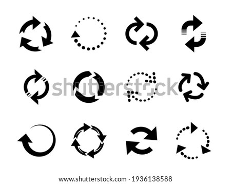 Reload arrows. Circle arrow, connect or recycle digital icons. Connection restart symbols, isolated rotate round group recent vector collection