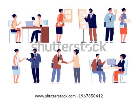 Hr employer interview. Business team and office worker. Seekers with cv application and recruitment service. Lawyer consultation set