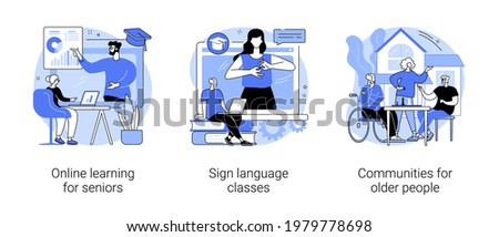 Senior community and education abstract concept vector illustrations.