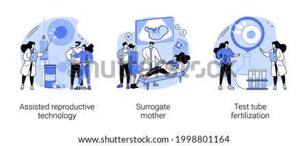 Infertility procedures abstract concept vector illustration set. Assisted reproductive technology, surrogate mother, test tube fertilization, pregnant woman, artificial insemination abstract metaphor.