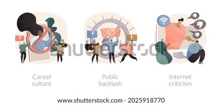 Social media behavior abstract concept vector illustration set. Cancel culture, public backlash, Internet criticism, group shaming, boycott, hate speech, bias and discrimination abstract metaphor.