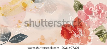 Vector de fondo de arte de acuarela de flores. Diseño de papel tapiz con pincel floral, diseño de hojas y flores para cubierta, arte de pared, invitación, tela, afiche, impresión de lienzo.