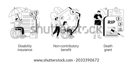 State allowance abstract concept vector illustration set. Disability insurance, non-contributory benefit, death grant, disabled person, home nurse, car accident, emergency payment abstract metaphor.