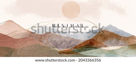 mountain and golden line arts background vector. Oriental Luxury landscape background design with watercolor brush and gold line texture. Wallpaper design, Wall art for home decor and prints.