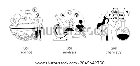 Soil properties abstract concept vector illustration set. Soil science, agricultural analysis and chemical laboratory service, land management, natural resource study and testing abstract metaphor.