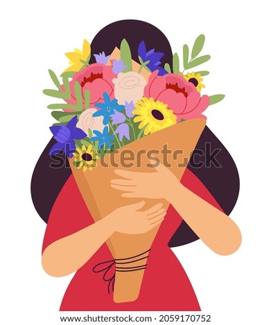 Similar – Image, Stock Photo Woman holding bouquet of fresh flowers against white wall