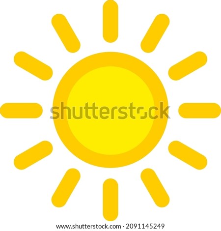 Sun icon. Bright yellow sol symbol with rays in childish simple style