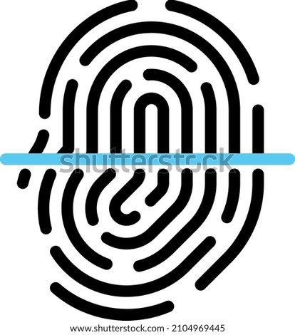 Fingerprint scanning icon. Identification process symbol. Blue laser scan