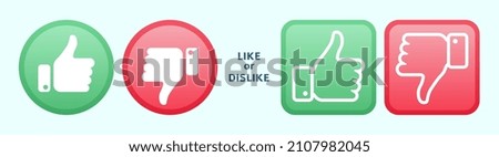 Like dislike logo icons. Thumbs up and down, social media approval marks. Super sign, disliking elements in round and square shapes, vector symbols