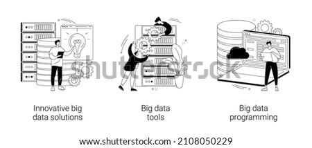 Big data business software abstract concept vector illustration set. Innovative big data solutions, tools and programming, information visualization, analytics platform, open source abstract metaphor.