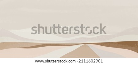 Minimal abstract landscape background vector. Mountain background with watercolor texture . Vector arts design for prints, poster, cover, wall arts and home decoration. 