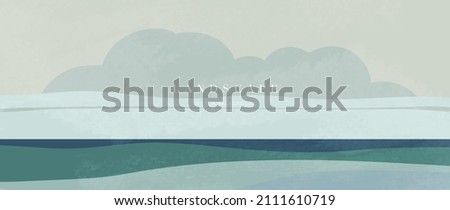 Minimal abstract landscape background vector. Mountain background with watercolor texture . Vector arts design for prints, poster, cover, wall arts and home decoration. 