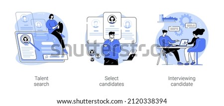 Human resources agency isolated cartoon vector illustrations set. Talent search, select candidates, interview with professional HR specialist, headhunter job, recruiting company vector cartoon.