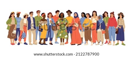 Multicultural people crowd. Diverse person group, isolated multi ethnic community portrait. Adult african european swanky characters