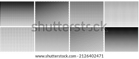Halftone gradient effect. Dot texture, dotted geometric pattern background. Fade circle lines, black duotone digital graphic recent elements