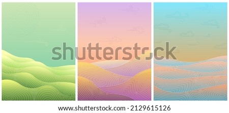 Asian gradient background. Blue abstract elegant waves. Simple art shapes, geometric line japanese posters. Modern minimal recent covers