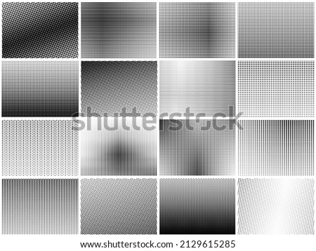 Halftone dots texture set. Grainy textures, dot gradient pattern. Textured circles background, black small round lines recent collection
