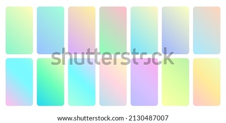 Pastel gradient set. Beauty turquoise soft gradients, smartphone screen template. Yellow blue green phone ui elements. Mobile recent wallpaper