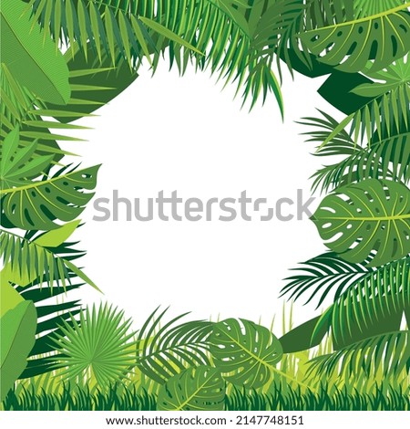 Tropical leaves frame. Exotic foliage rectangle template