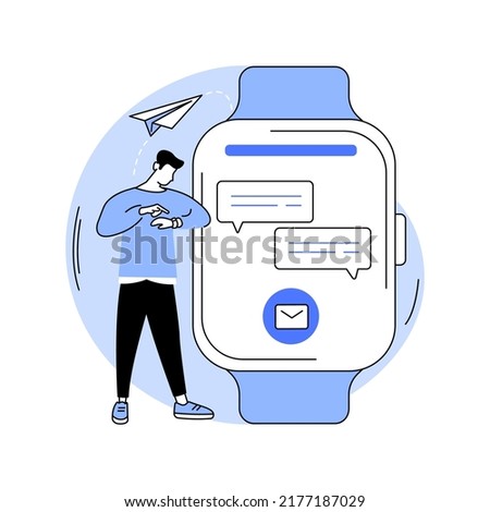 Reply to messages with smartwatch isolated cartoon vector illustrations. Man typing message using smartwatch, mobile technology, wireless connection, online communication vector cartoon.