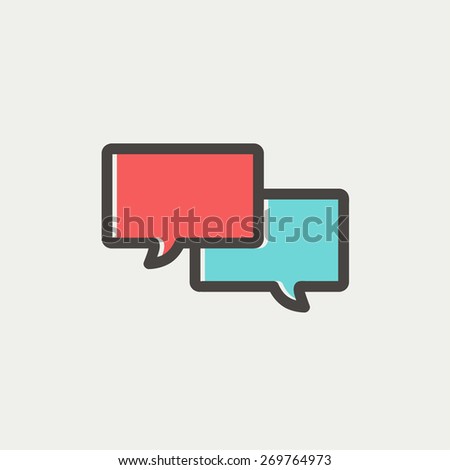 Two speech bubbles icon icon thin line for web and mobile, modern minimalistic flat design. Vector icon with dark grey outline and offset colour on light grey background.