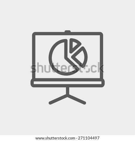 Roller screen with pie graph icon thin line for web and mobile, modern minimalistic flat design. Vector dark grey icon on light grey background.